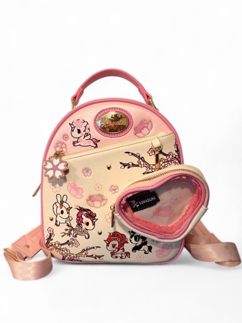 tokidoki Pink & Cream Sakura Character Mini Backpack with Heart Pouch